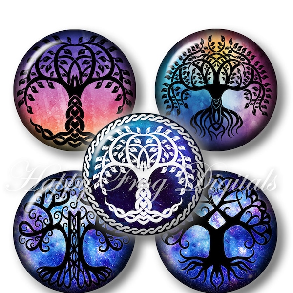 Tree of Life - 1.5", 1", 30 mm, 25 mm circles - Digital Collage Sheet - 409 HFD - Printable Download - Instant Download