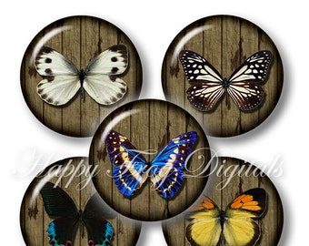 Butterflies - 1.5", 1", 25 mm, 30 mm circles - Digital Collage Sheet - 008 HFD - Printable Download - Instant Download