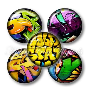 Graffiti 1 - 1,5&quot;, 1&quot;, 30 mm, cerchi da 25 mm - Digital Collage Sheet - 447 HFD - Download stampabile - Download istantaneo