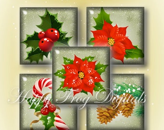 Christmas - 1.5"x1.5", 1"x1", 25x25 mm squares - Digital Collage Sheet - 302 HFD - Printable Download - Instant Download