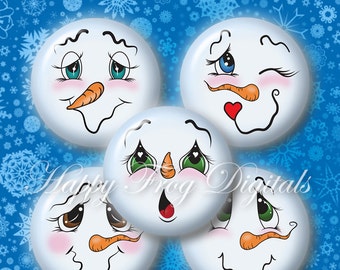 Snowmen faces - Set 2 - 1.5&quot;, 1&quot;, 30 mm, 25 mm circles - Digital Collage Sheet - 392 HFD - Printable Download - Instant Download