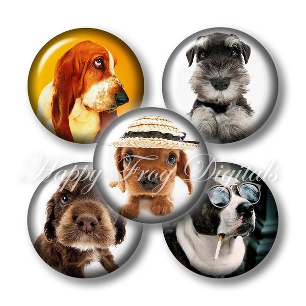 Cute dogs  -  12, 14, 16, 18, 20 mm circles - Digital Collage Sheet - 424 HFD - Printable Download - Instant Download