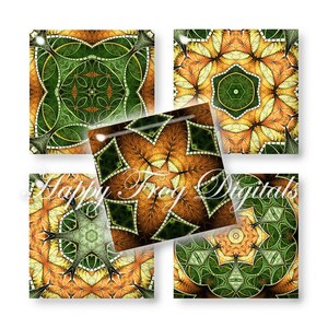 Green kaleidoscope - 1.5&quot;x1.5&quot;, 1&quot;x1&quot;, 25x25 mm squares- digital collage sheet - 381 HFD - Printable Download - Instant Download
