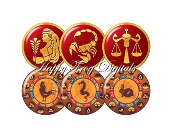 Tierkreis Zeichen - 1,5 ", 1", 25 mm, 30 mm Kreisen. - digitale Collage Sheet - 014 HFD - druckbare Download - sofort-Download