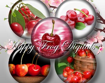 Cherry - 1.5", 1", 30 mm, 25 mm circles - digital collage sheet - 094 HFD - Printable Download - Instant Download