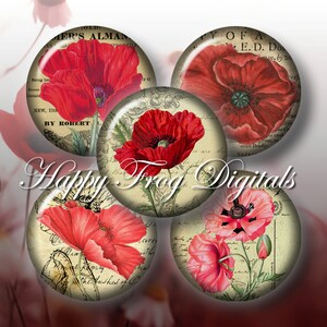 Mohn - 1.5 ", 1", 25 mm, 30 mm-Kreise - digitale Collage sheet 097 HFD - druckbare Download - Instant Download