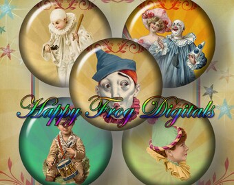 Circus - 1.5", 1", 30 mm, 25 mm circles - digital collage sheet - 110 HFD - Printable Download - Instant Download