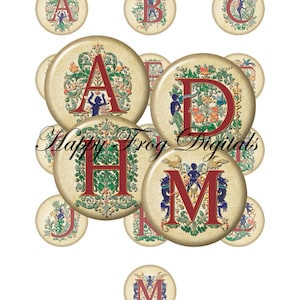 Decoratieve alfabet - 12, 14, 16, 18, 20 mm cirkels - digitale Collage Sheet - 040 HFD - afdrukbare Download - Instant Download