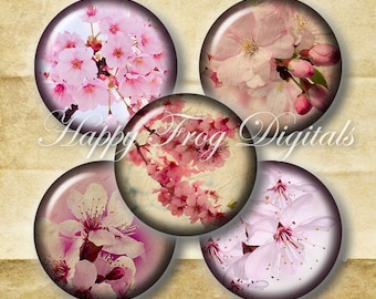Cherry flowers - 1.5", 1", 25 mm, 30 mm circles - digital collage sheet 190 HFD - Printable Download - Instant Download