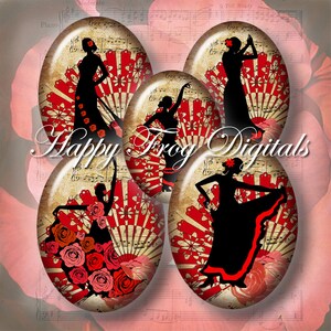 Flamenco dancer silhouette - 30x40, 18x25 and 13x18 mm ovals - Digital Collage Sheet - 150 HFD - Printable Download - Instant Download