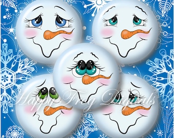 Schneemann Gesichter - Set 1 - 1,5", 1", 30 mm, 25 mm Kreise - Digital Collage Sheet - 300 HLD - Printable Download - Instant Download