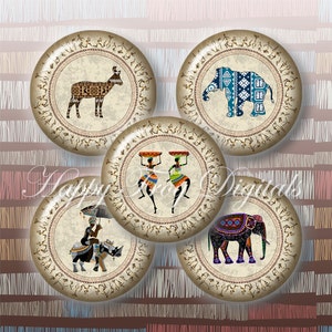 African silhouettes - 1.5&quot;, 1&quot;, 25 mm, 30 mm circles - Digital Collage Sheet - 294 HFD - Printable Download - Instant Download