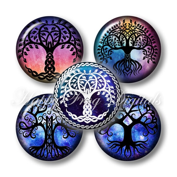 Tree of Life - 1.5", 1", 30 mm, 25 mm circles - Digital Collage Sheet - 409 HFD - Printable Download - Instant Download