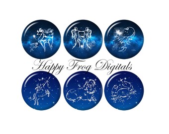 Tierkreis Zeichen - 1,5 ", 1", 25 mm, 30 mm Kreisen. - digitale Collage Sheet - 016 HFD - druckbare Download - sofort-Download