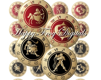 Sternzeichen - 1.5 ", 1", 30 mm, 25 mm-Kreise - digital collage Sheet - 013 HFD - druckbare Download - sofort-Download