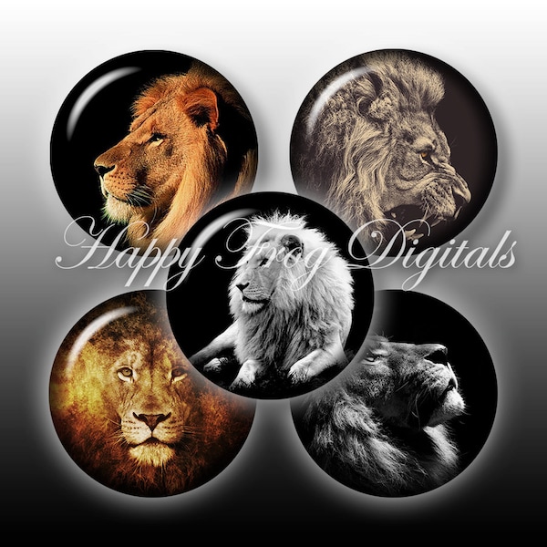 Lions - 1.5", 1", 25 mm, 30 mm circles - Digital Collage Sheet - 181 HFD - Printable Download - Instant Download