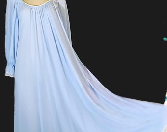 Vintage Miss Elaine Blue Long Sleeves Nightgown Bust to 40" Small NWT