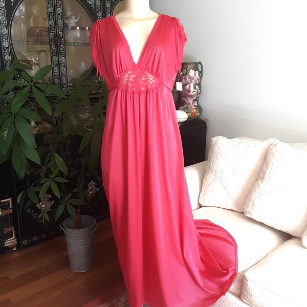 Vintage 1970s Miss Elaine Nightgown in Pink Bust 38 -40 Inches Size S Fits Comfy Maternity Look New Old Stock New With Tag