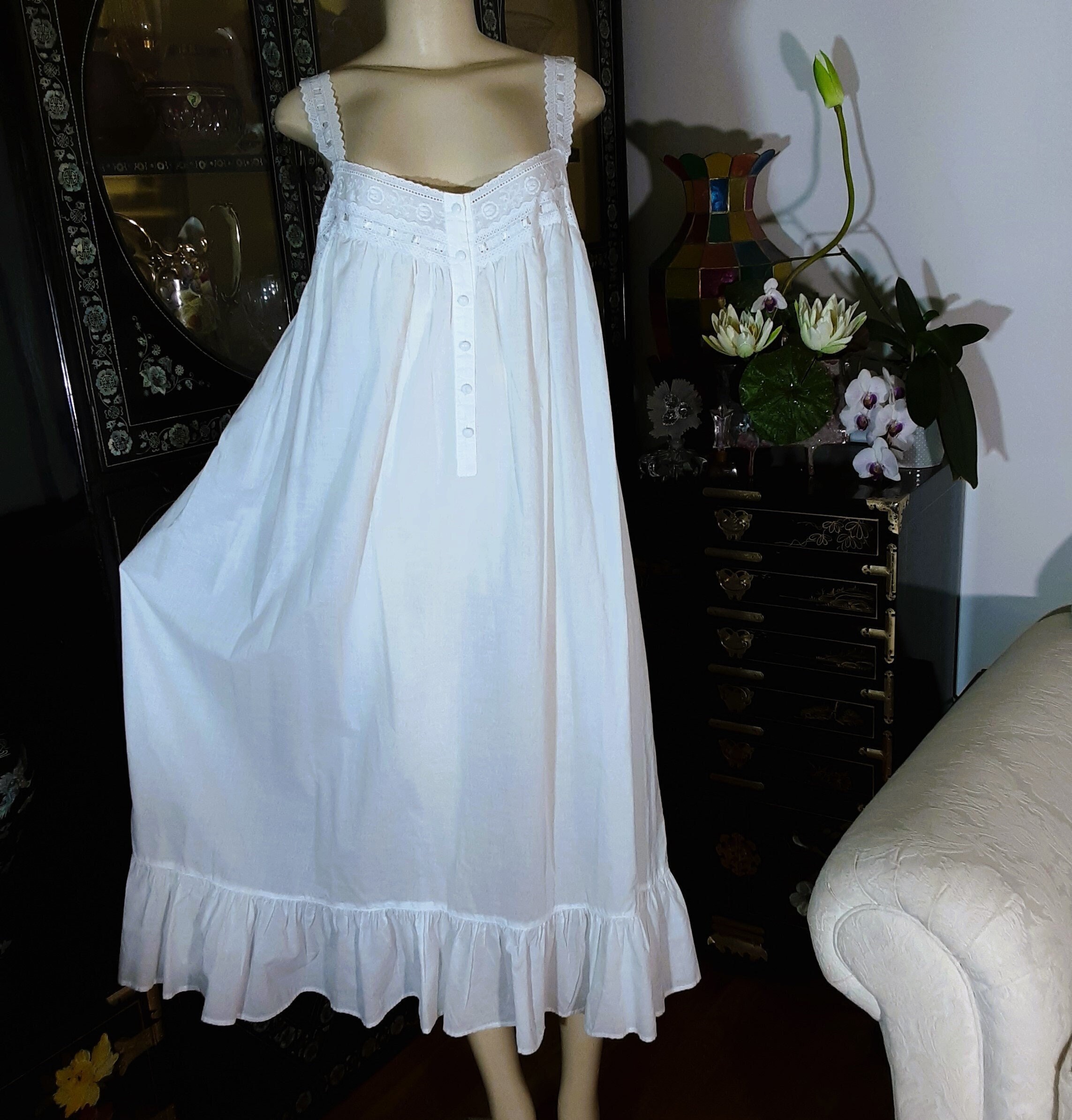 Vintage White Cotton Nightgown by Victoria s Secret Gold Label in Eyelet Lace and Ruffles Bust 38 Inches Size L Etsy