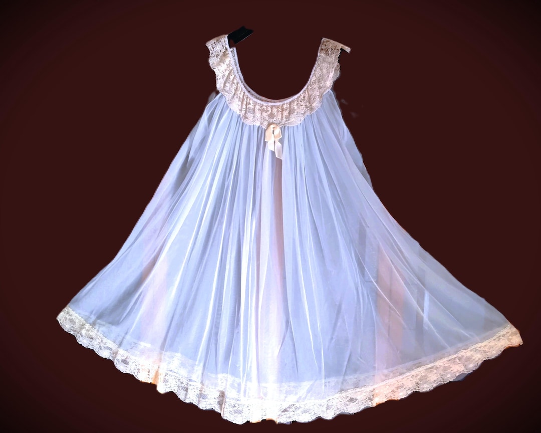 Vintage Baby Doll Nightgown Light Sheer Blue Bust to 42 Inches Medium