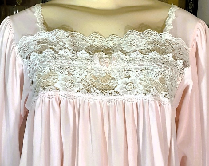 Vintage Christian Dior Pink Baby Doll Nightgown in Long Sleeves Lace