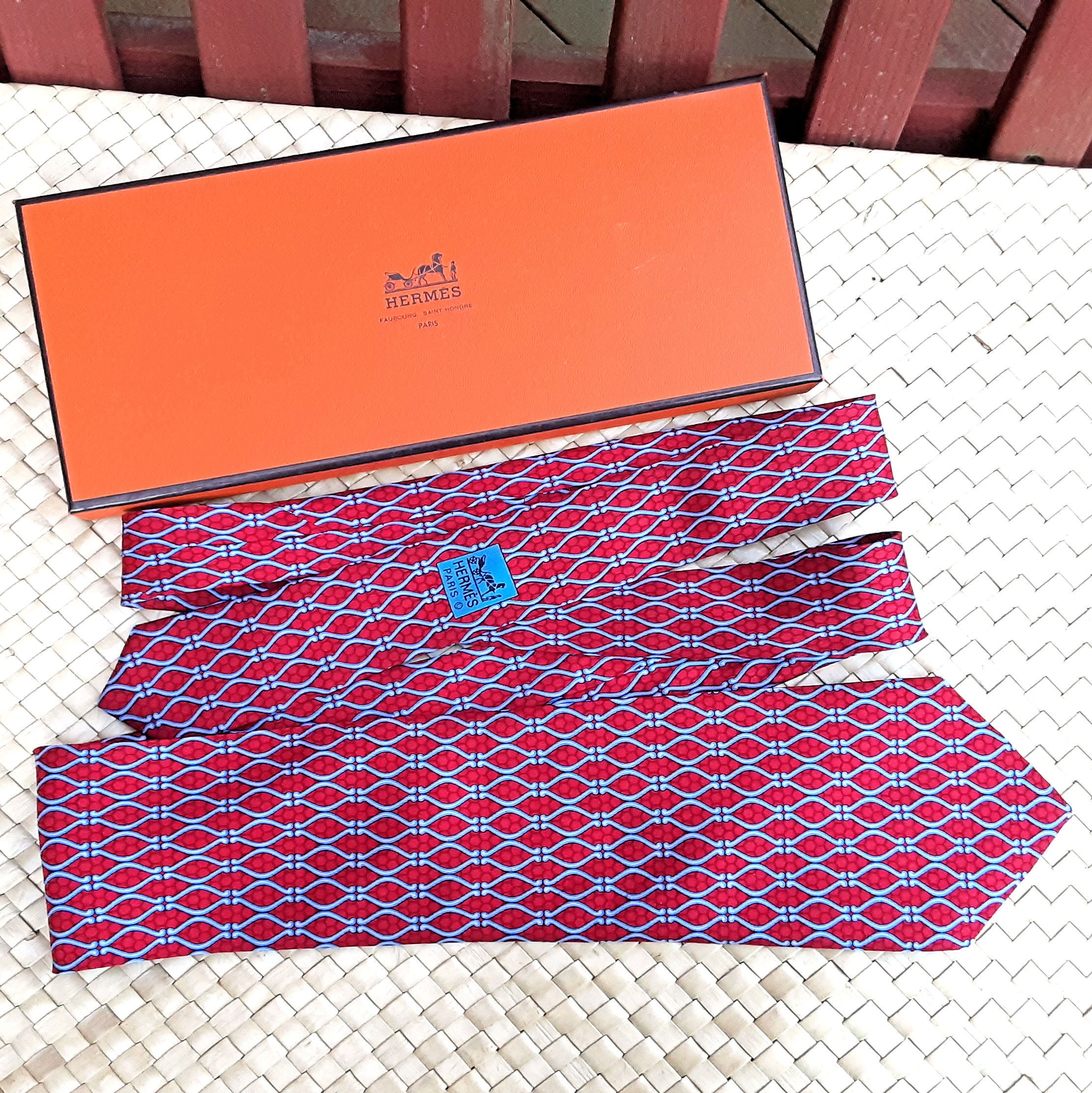 Hermes Orange Tie/Scarf Boxes W/ Ribbons 15 H x 5 W x .75 (Set
