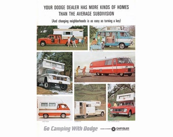1960s DODGE CAMPER Ad, 7x10 Vintage RV Motorhome Advertisement, Outdoors Adventure, Gift for Campers, Nostalgic 60s Decor, Vintage Camper