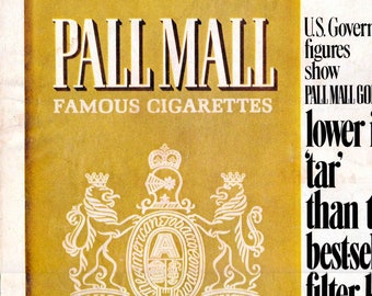 1970s PALL MALL CIGARETTES Ad, 10x13 Vintage Magazine Advertisement, Retro Bar Wall Art, Unique Gift for Smokers, 70s Home Decor