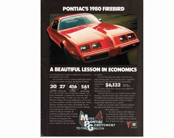 1980 PONTIAC FIREBIRD Vintage Ad, 8x11 Magazine Advertisement, Red Firebird, 80s Retro Cars Decor, Unique Gift for Men