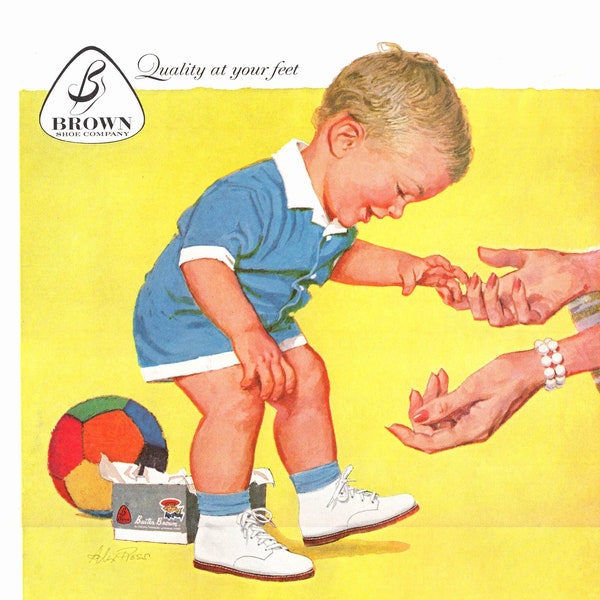 1950s BUSTER BROWN Ad, 10x14 Vintage Magazine Advertisement, Children's Shoes, Toddler Illustration, Vintage Home Decor