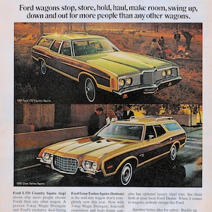 1970s VINTAGE STATION WAGON Ad, 10x13 Ford Original Magazine Advertisement, Retro Cars Decor, 70s Childhood, GenX Family Car