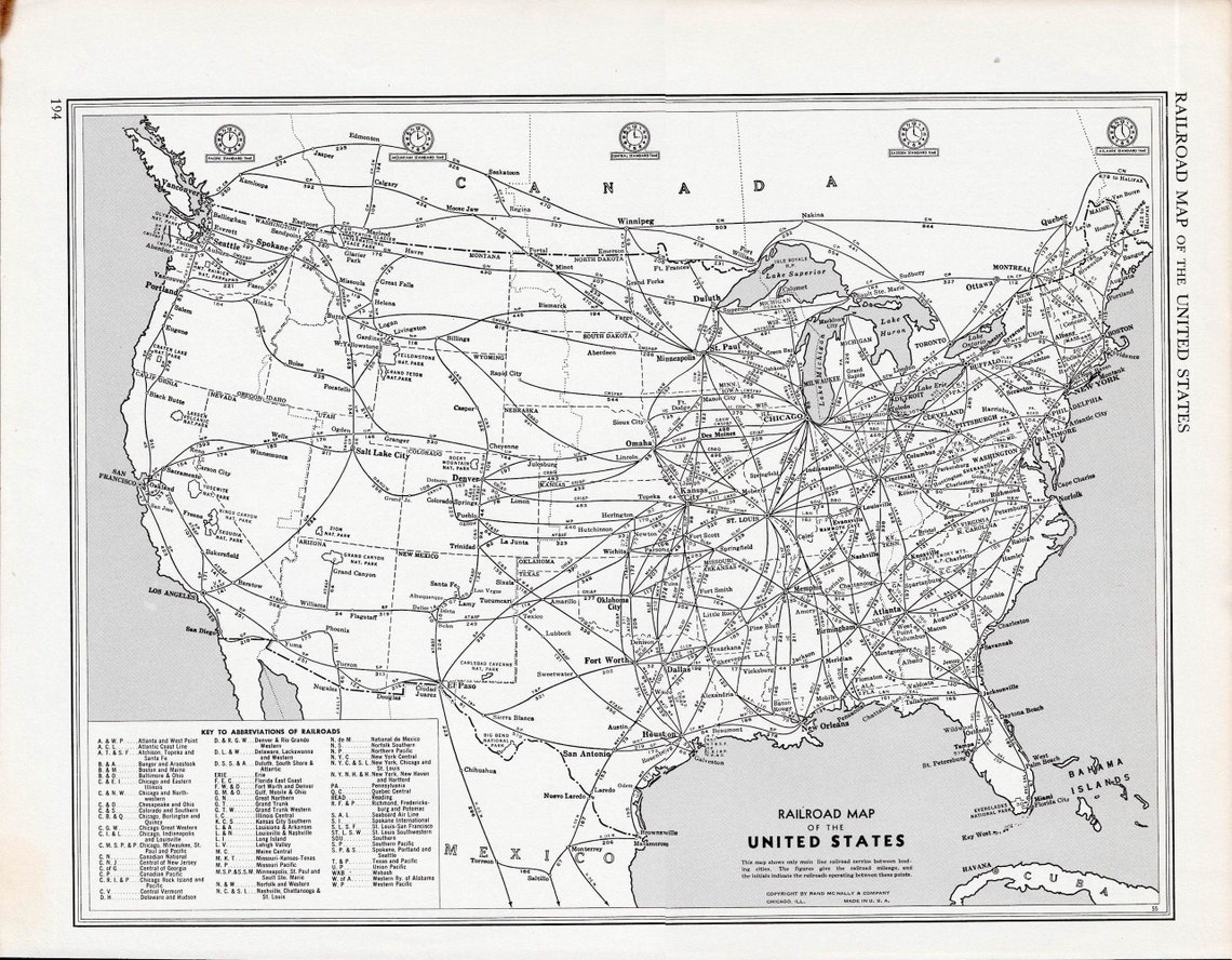 1950s RAILROAD MAP of United States - Il 1140xN.3135237327 7xek
