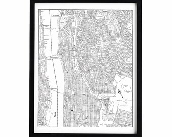 1940s MANHATTAN Street Map, 11x14 Vintage NYC Map, New York City, Upper Manhattan, Harlem, Vintage Home Decor, Housewarming Gift