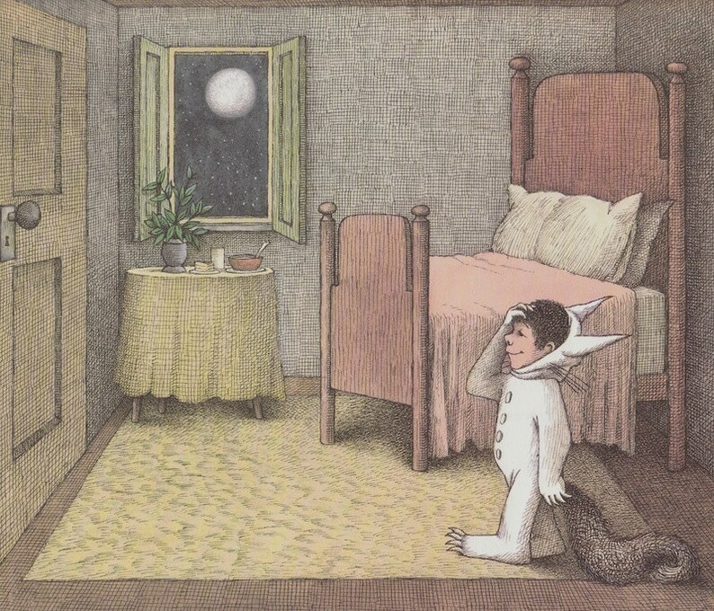 Where The Wild Things Are Decor Maurice Sendak Max Bedroom Vintage Childrens Book Illustration Print Boy Nursery Decor Lp1303