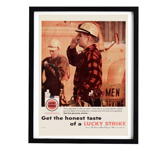1960s Cigarette Ad Lucky Strikes Cigarettes Vintage Advertisement Construction Worker 10x14 Poster Retro Wall Art Unique Gift For Men