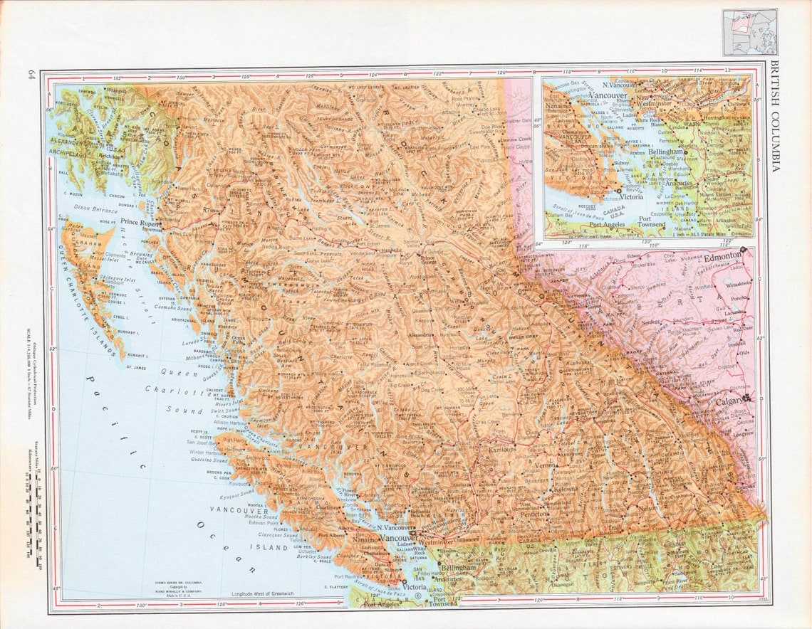 CARTE DE LA COLOMBIEBRITANNIQUE des années 1950 carte 14x11 Etsy