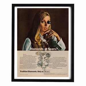 1960s Diamond Woman Ad 10x14 Vintage Jewelry Advertisement for