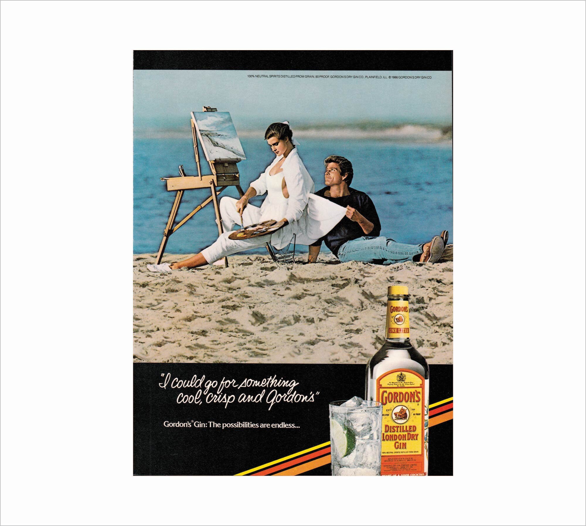 80s GORDONS GIN Advertisement 8x11 Vintage Alcohol Ad Beach 