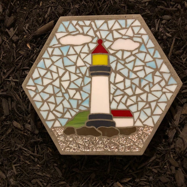 Lighthouse, Mosaic, stained glass, Stepping Stone