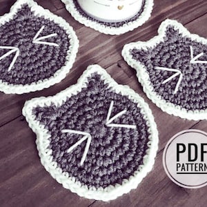Cat Face Drink Coasters, Crochet PDF Pattern, English Pattern