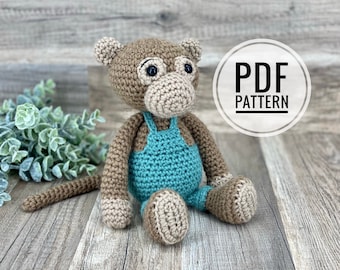 Crochet Monkey Pattern: Amigurumi Plush Toy in Overalls (PDF Pattern)