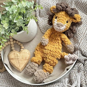 Handmade Crochet Lion Lovey: Yellow Lion Snuggler Toy
