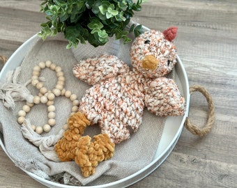 Mini Chicken Snuggler Lovey, Handmade Crochet Chick Toy, Chickie Chicken Mama Made Mini, Tweed Baby Chick, Fall Farm Chicken Hen