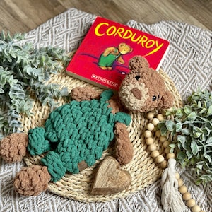 Teddy Bear Corduroy Inspired Crochet Teddie Snuggler Lovey Teddie Lovey Brown Bear Snuggle Bear Blankie Toy Modern Crochet Stuffie
