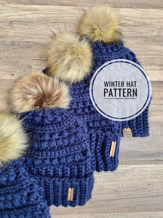Crochet Winter Hat PDF Pattern: Family Sizes, Bulky Yarn (English Instructions)