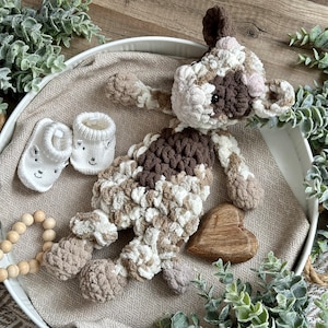 Crochet Cow Snuggler: Handmade Brown Cow Baby Lovey