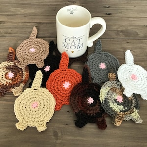 Cat Butt Coasters (set of 4), Cat Lover Gift, Crochet Cat Drink Coasters