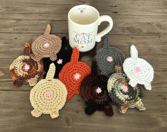 Crochet Cat Butt Coasters (set of 4)