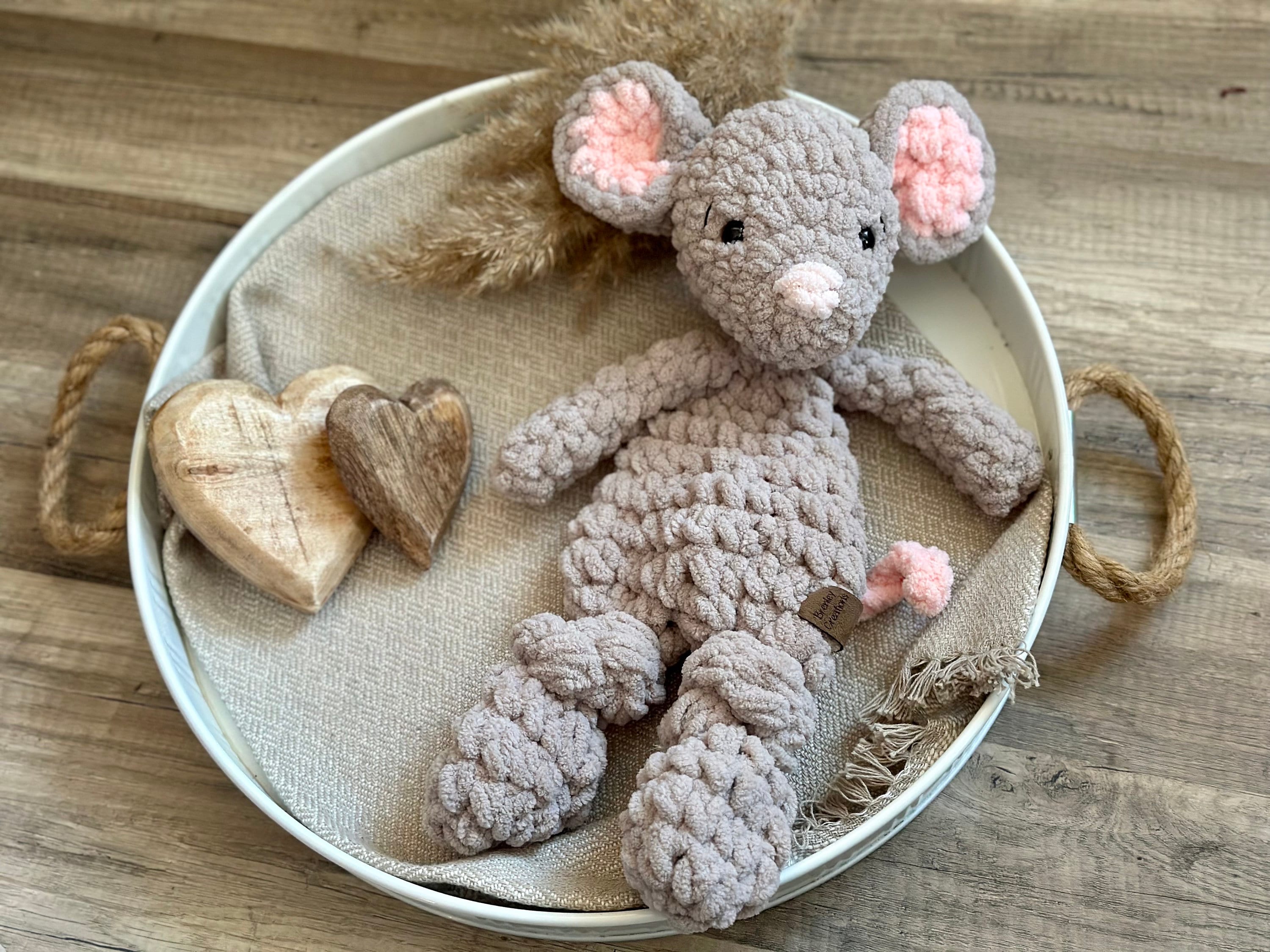 Mouse Snuggler Lovey Grey Mouse Stuffie Cute Mouse Blanket Yarn Boho Mouse Cuddly Toy