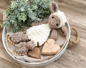 Handmade Crochet Lamb Snuggler: Modern Farm Nursery Toy